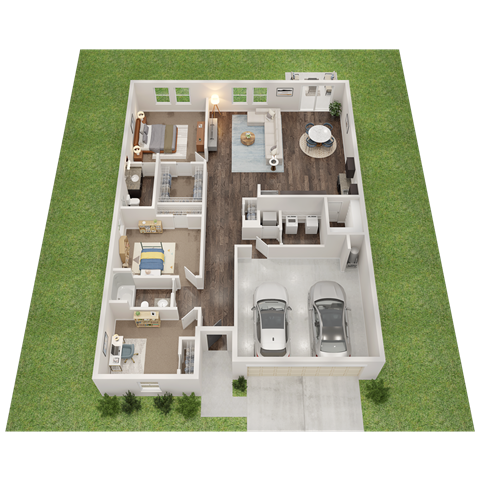 Floor plan for 3 beds, 2 baths, 1589 sqft